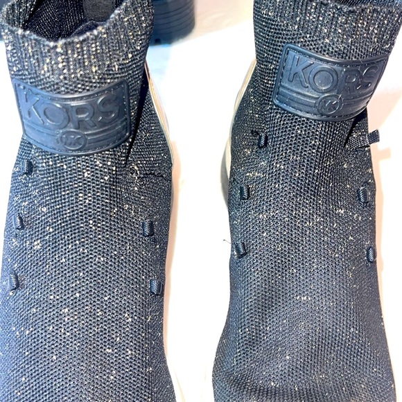 Michael Kors size 7- black and gold slip on sock sneakers with a built-in wedge - Picture 7 of 10